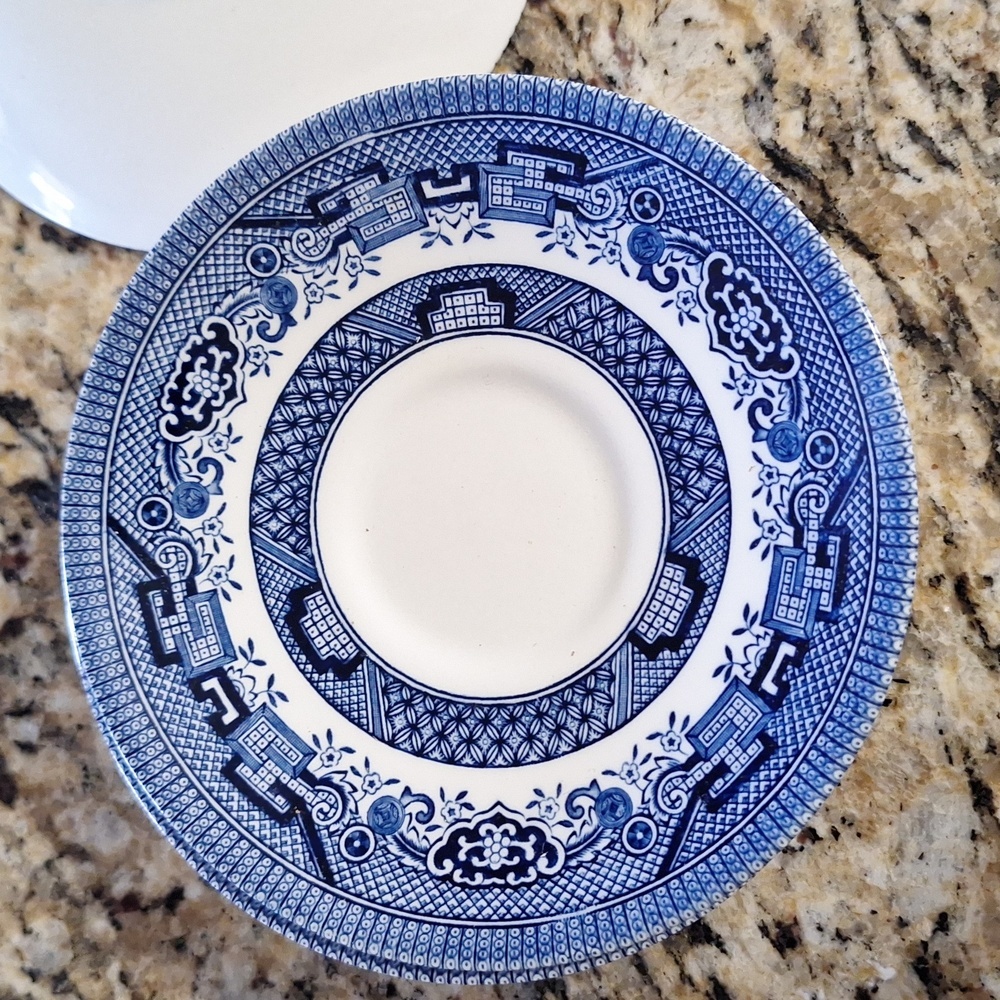 Set of 5 vintage ironstone sltea saucers blue China from Churchill made in eng